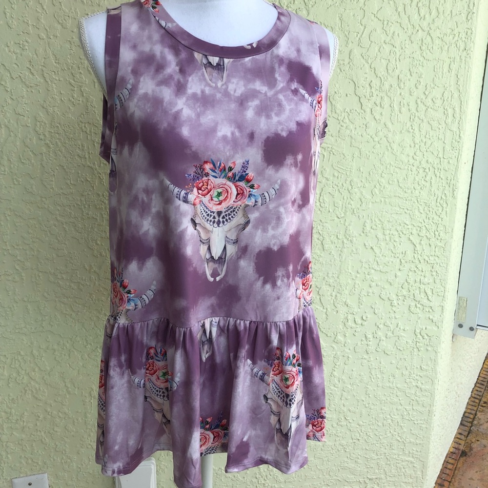 🐃Violet Tie Dye Bull Head Print Tunic🐃